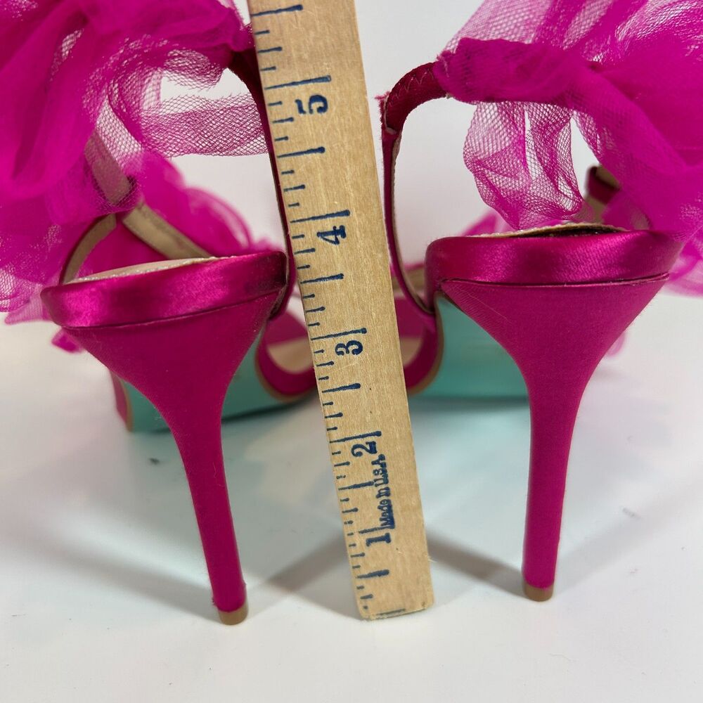 Betsy Johnson SB-Devon Size 8 Tulle Ruffle Slingback Heels Hot Pink Green - Picture 9 of 11